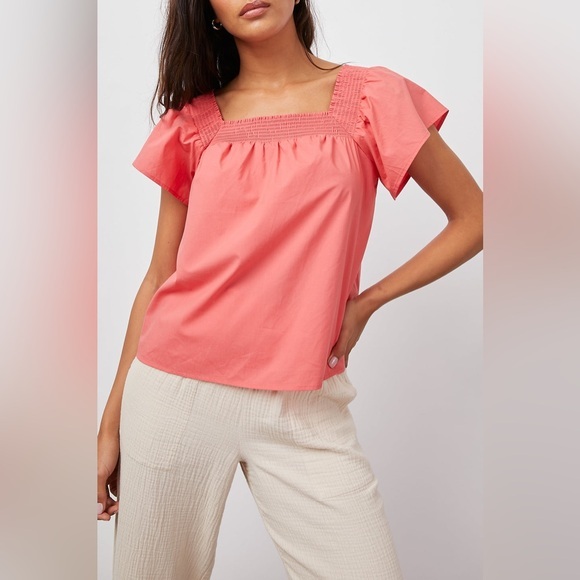 Rails Organic Cotton‎ Lightweight Flutter Sleeve Spiced Coral Sonora Top Size L - Picture 1 of 11